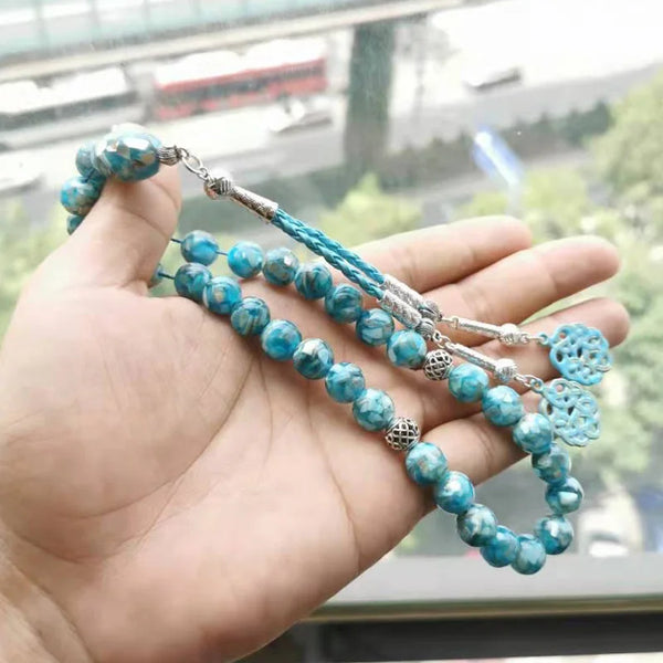 Cuentas de oración musulmanas Tasbih de concha azul, cuentas de rosario con borla Kazaz, regalo de Eid, pulsera árabe islámica