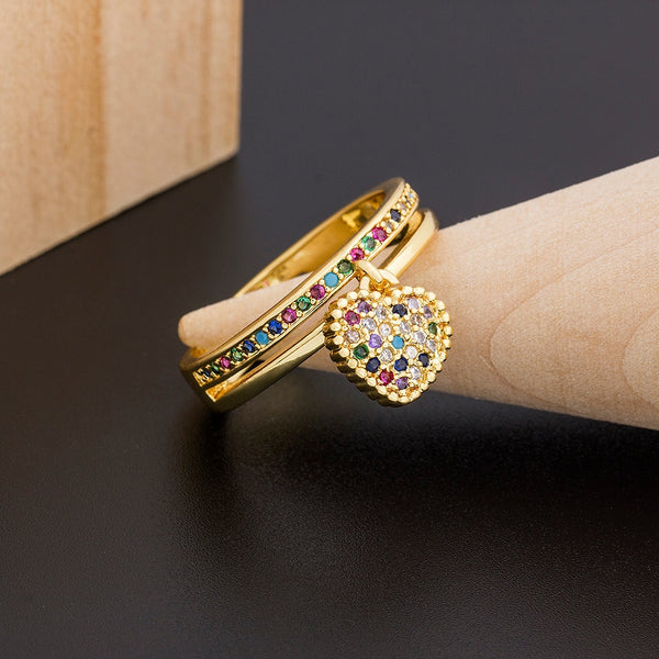 Anillos románticos de corazón con circonita cúbica de cobre y 6 estilos para mujer.