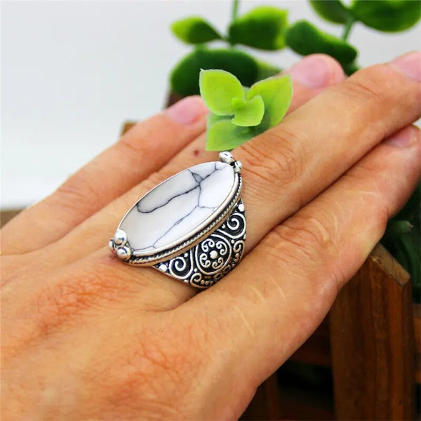 5 Colors Flower Band Oval Synthetic Turquoises Rings For Women