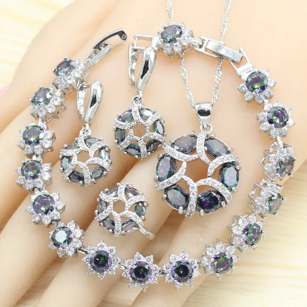 Multicolor Rainbow Round Bracelet Dangle Drop Earrings Necklace Pendant Rings