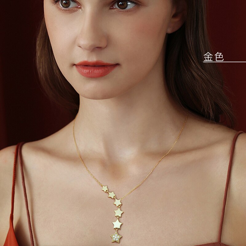 Stainless Steel Gold Color Multip Stars Zircon Necklace For Women Chain Choker Necklace