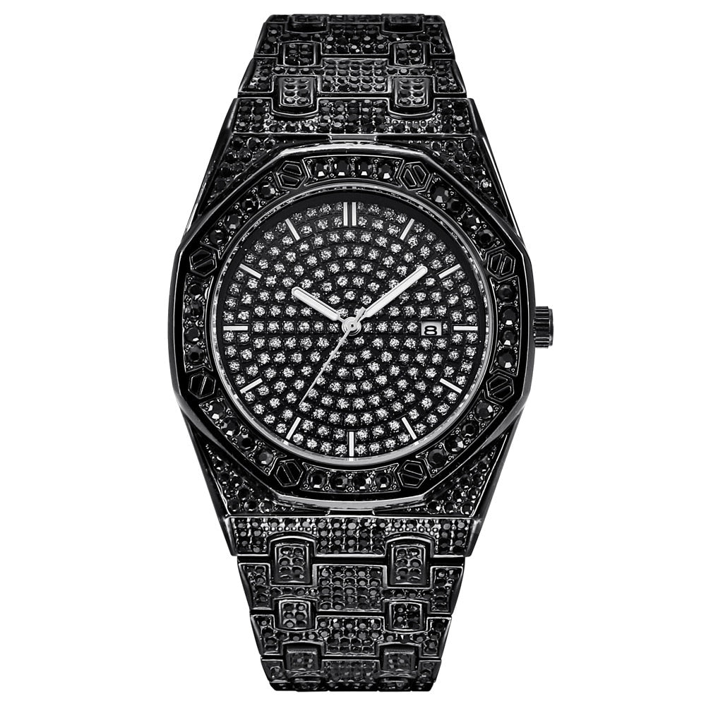 Hip Hop Ice Out Watch Mens Watches Iced Out Stainless Steel Quartz Wristwatches