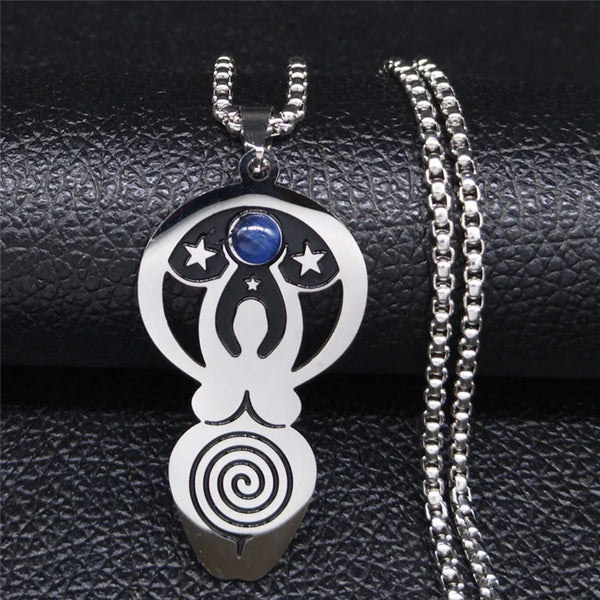 Collares de acero inoxidable Vortex Goddess para mujer, color plata, con pentagrama.