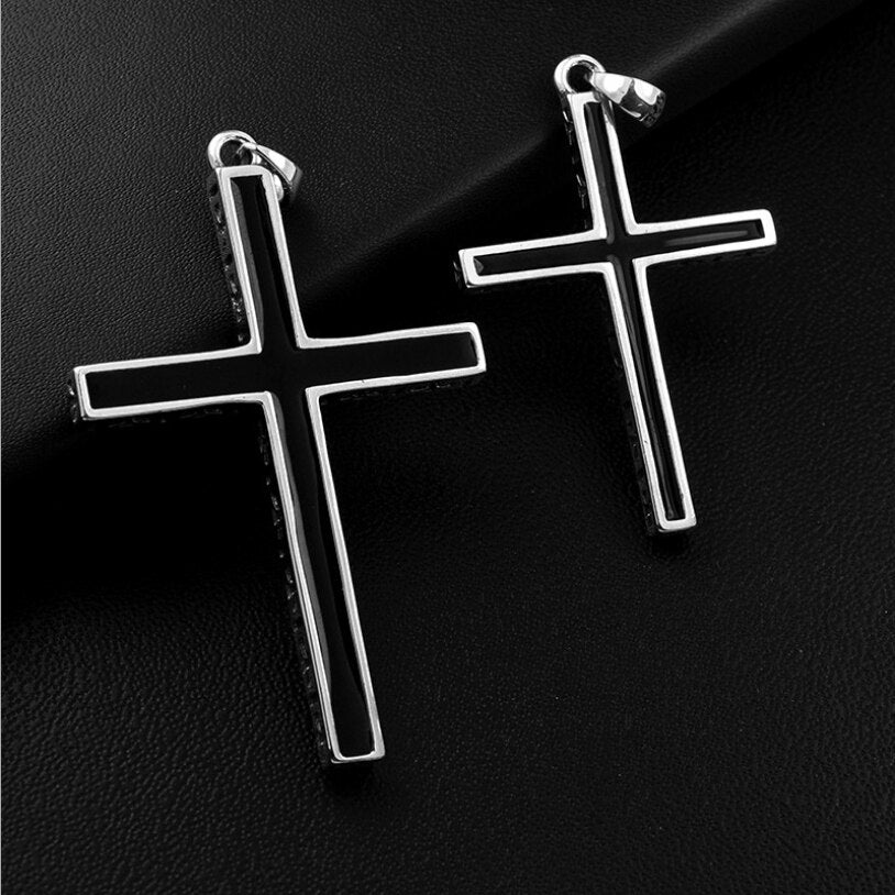 S925 Sterling Silver Simple Bright Cross Pendant for Wome Men