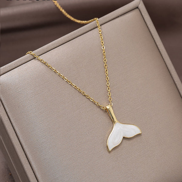 316L Stainless Steel New White Shell Mermaid Tail Lucky Beautiful Pendant Necklace