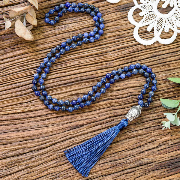Collar de meditación con cuentas de lapislázuli y sodalita azul natural de 6 mm.