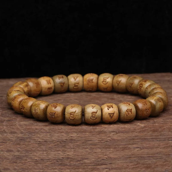 Pulsera budista tibetana de sándalo natural con mantra de seis caracteres, 8 mm x 9 mm, pulsera pequeña de yoga zen para mujer