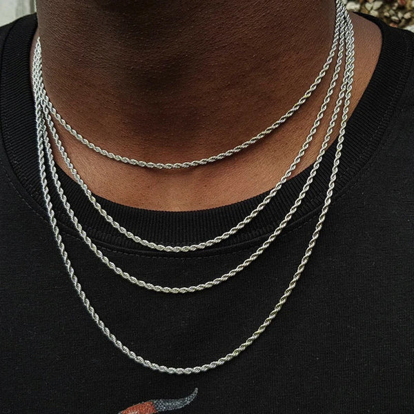 MEN NECKLACE SILVER BOX ROPE ROLO SNAKE LINK CHAIN STAINLESS STEEL CHOKER MEN