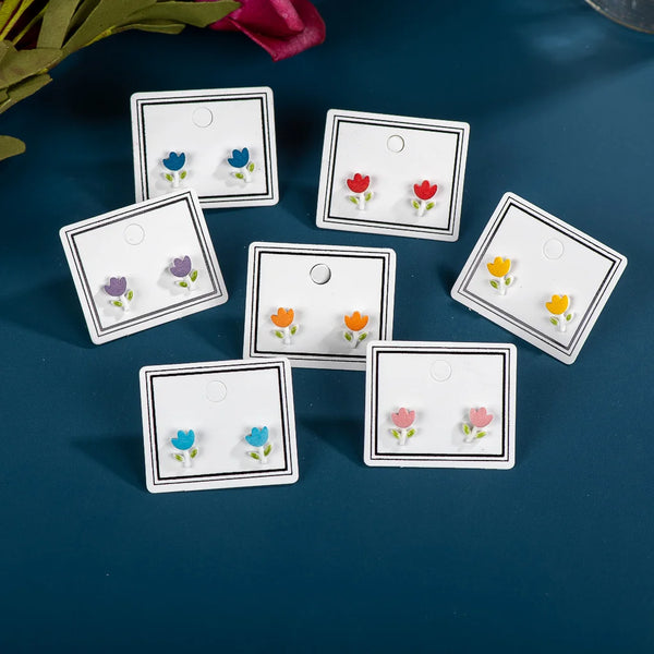 Small And Exquisite Flower Multicolor Ceramic Earrings