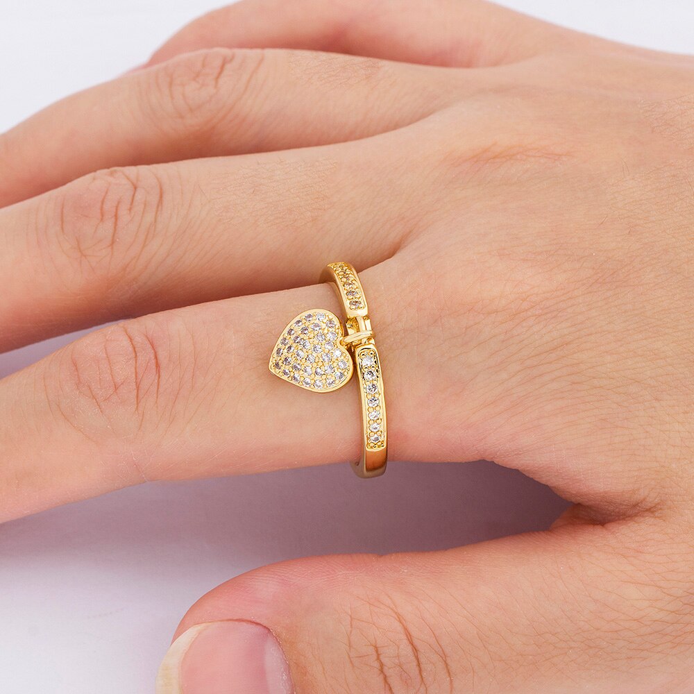 6 Styles Romantic Heart Rings Fashion Gold Color Wedding Ring