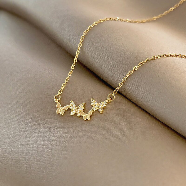 Stainless Steel Butterfly Zircon Pendant Necklace