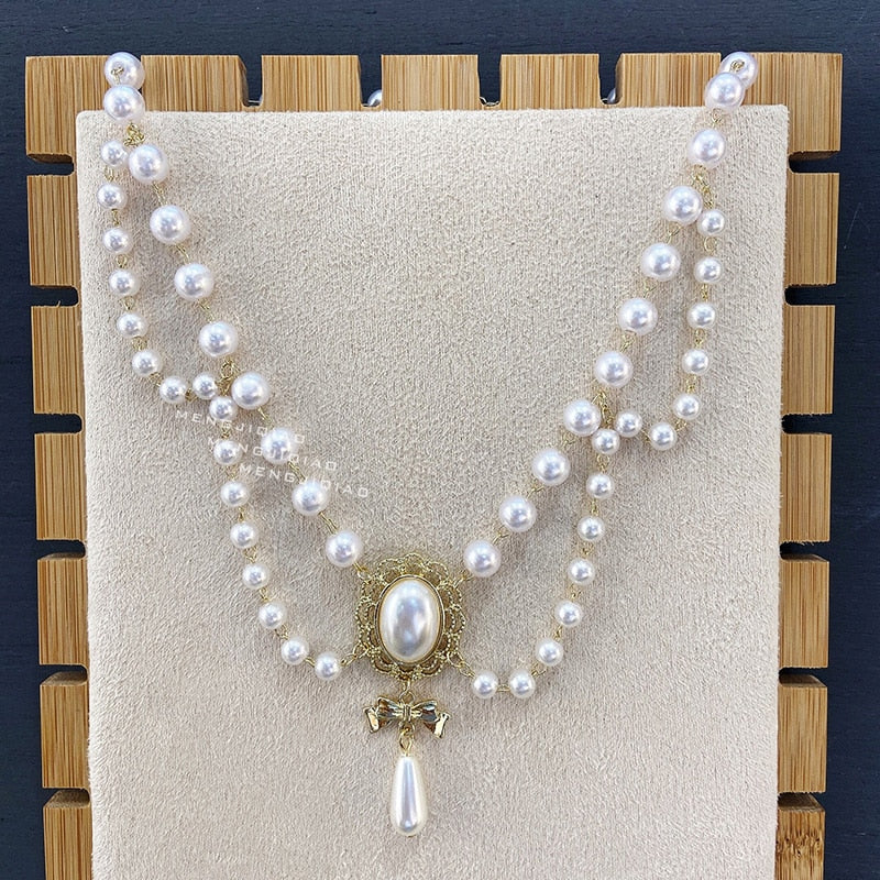 Vintage Style 2 Layers Pearl Choker Necklace For Women