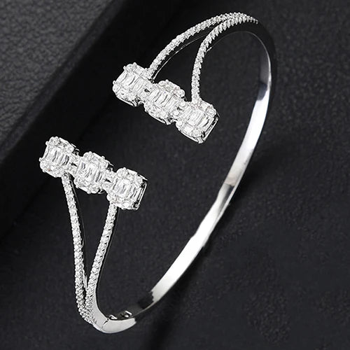 Trendy Luxury Stackable Bangle For Women Wedding Full Cubic Zircon Crystal CZ Dubai White Bracelet