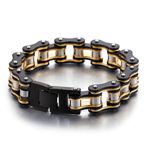 Pulseras para hombre, brazaletes negros con diseño de motociclista y cadena de eslabones para bicicleta.
