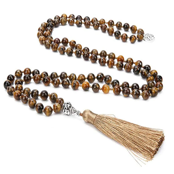 Collar anudado de cuentas Japa Mala de 108 piedras naturales para meditación