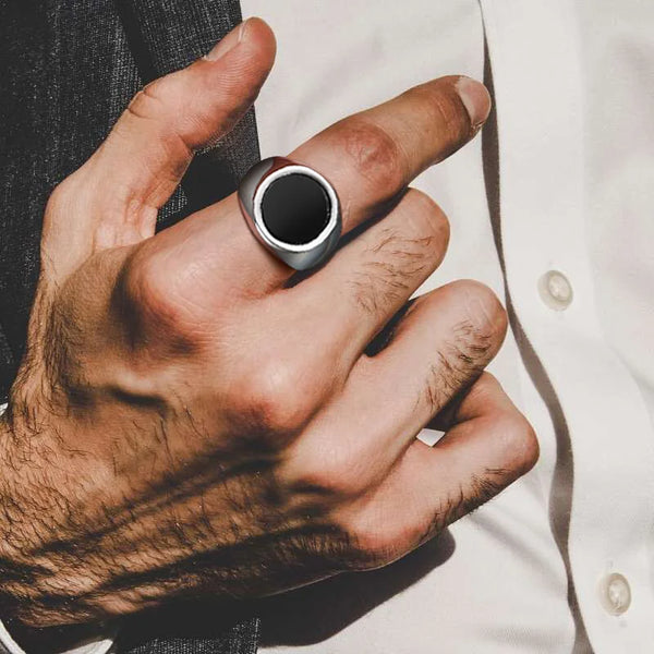 Men Ring,Men's Signet Ring,Men Black Enamel Signet Ring
