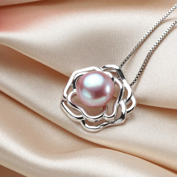 Colgante de plata de ley 925 con forma de peonía para mujer