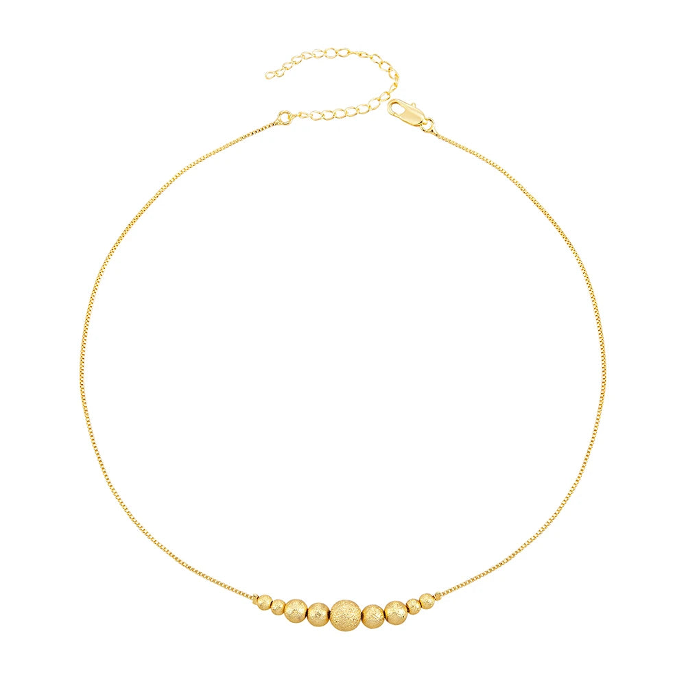 New Gold Color Necklace Gold Plating 45CM Chain Beaded Necklace Short Chain For Women