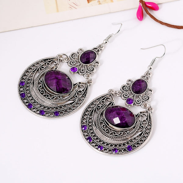 Pendientes largos vintage para mujer, estilo bohemio, étnico, geométrico, huecos, coloridos, con diamantes de imitación.