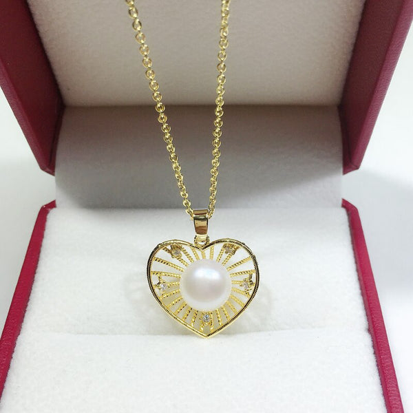 Collar de corazón dorado con colgante de perla natural de agua dulce
