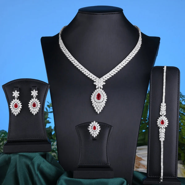 4 Colors Trend Luxury Gorgeous Cute Noble Bangle Earrings Necklace Ring 4PCS Jewelry Set