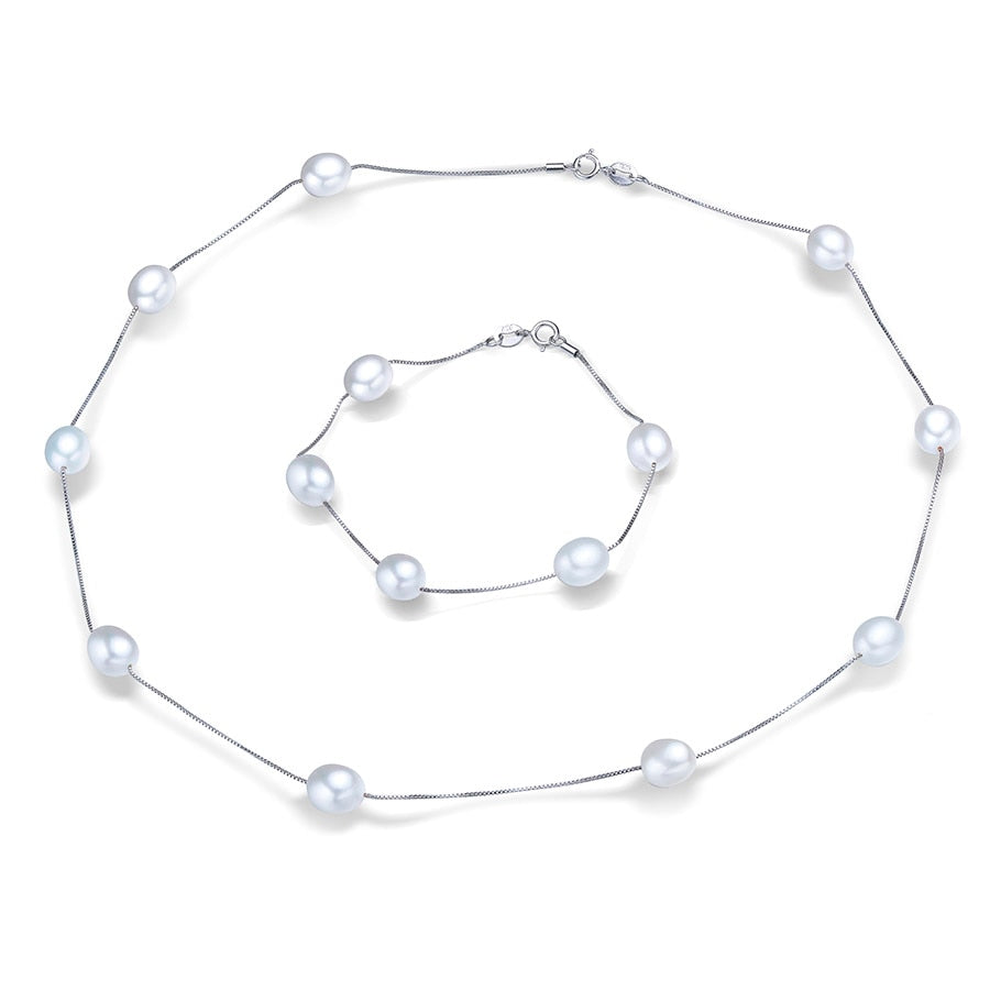 Natural Pearl Necklace/Bracelet Jewelry Sets