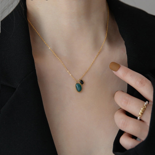 316L Stainless Steel New Arrival Elegant Green Black Stone Jewelry Set For Women