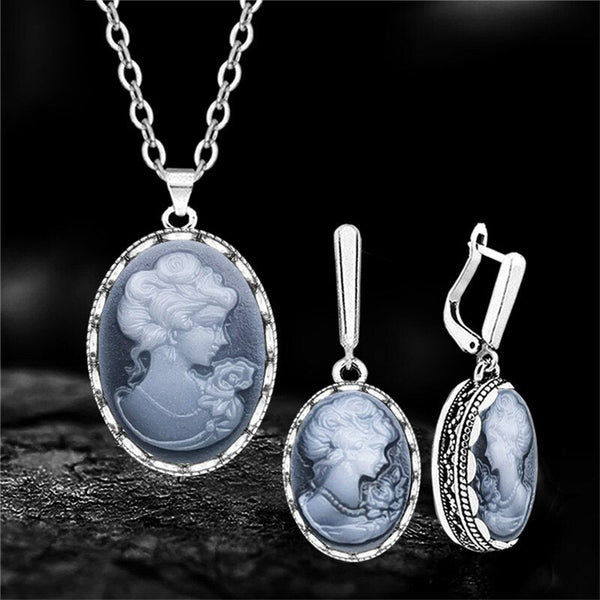 Conjuntos de joyas Lady Queen Cameo, collar vintage, pendientes y conjuntos de joyas para mujer