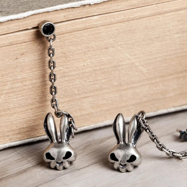 Pendiente colgante de calavera de conejo malvado creativo de plata de ley 925