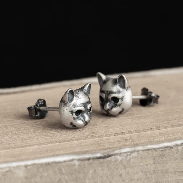 Pendiente de botón de gato retro creativo de plata de ley 925, estilo punk callejero, para hombres y mujeres
