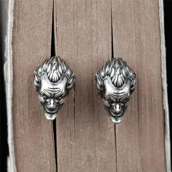 Pendiente de botón de payaso punk negro oxidado retro creativo de plata de ley 925