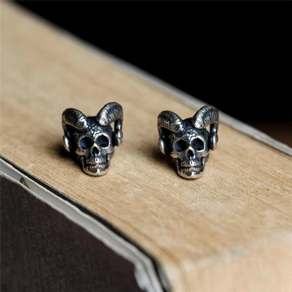Pendiente de botón de calavera satánica malvada retro creativa de plata de ley 925