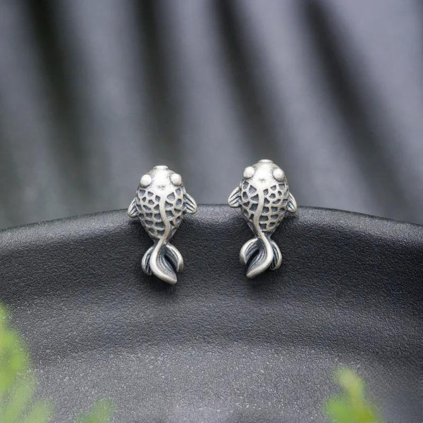 Pendientes de plata de ley 925 con diseño retro de pez dorado