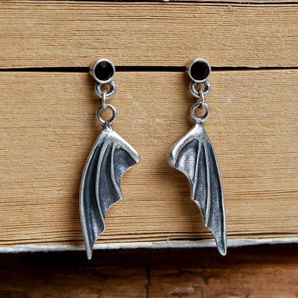 Pendientes colgantes con alas de diablo retro creativos de plata de ley 925
