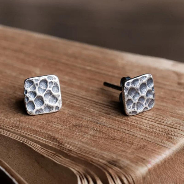 Pendientes de botón con diseño creativo de superficie lunar retro en plata de ley 925