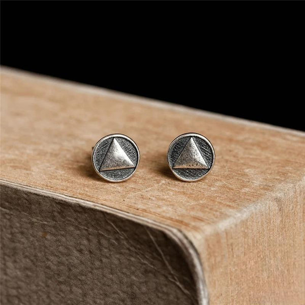 Pendientes de plata de ley 925 con diseño creativo de triángulos redondos retro estilo punk para hombre y mujer