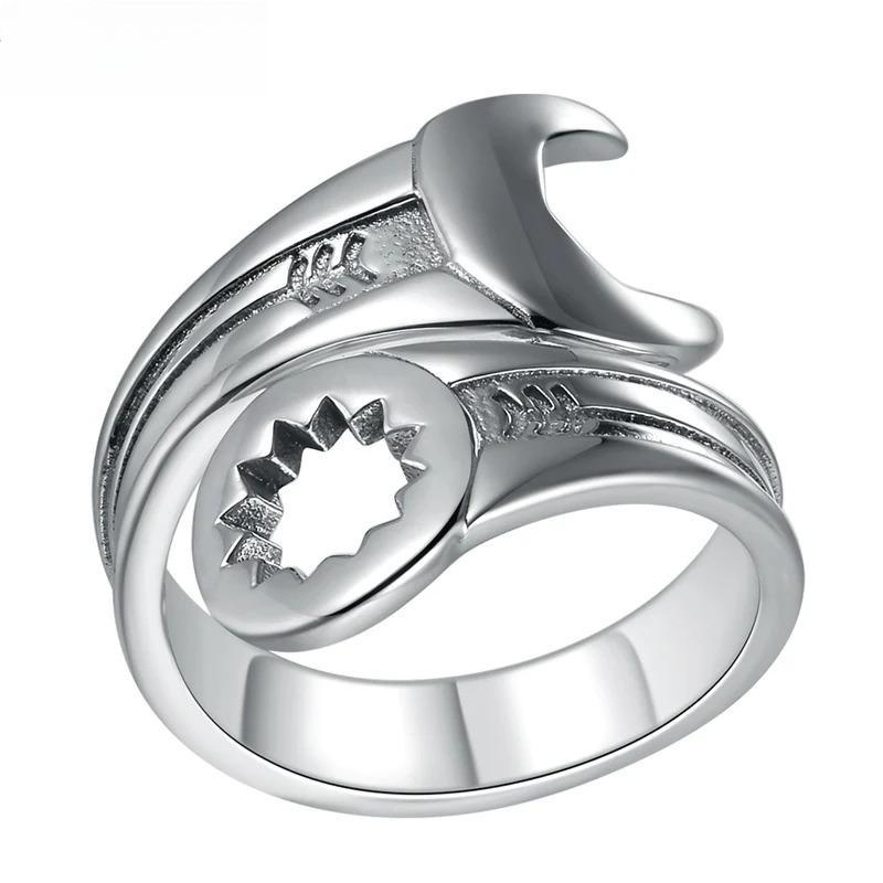 Genuine Pure 925 Sterling Silver Cool Wrench Ring Men