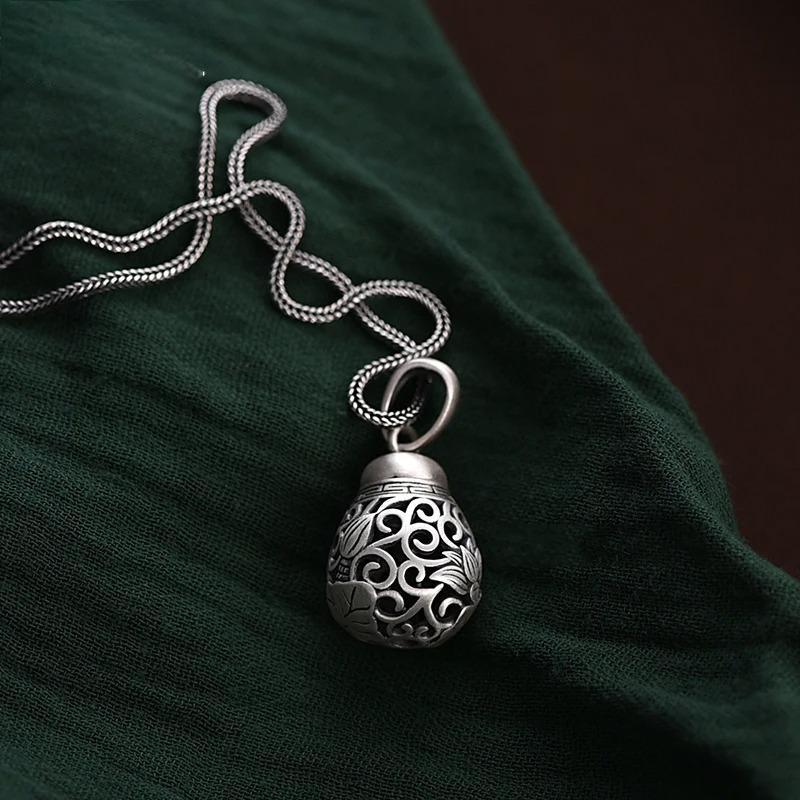 S990 Sterling Silver Hollow Sachet Pendant Men Can Open and Put Things Into Trendy Necklace
