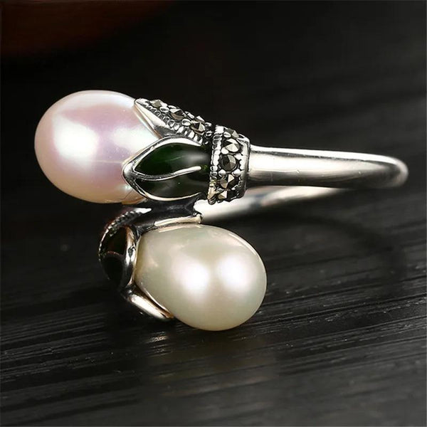 Anillos de perlas de agua dulce de plata de ley 925 auténtica, anillo vintage de perla natural para mujer.