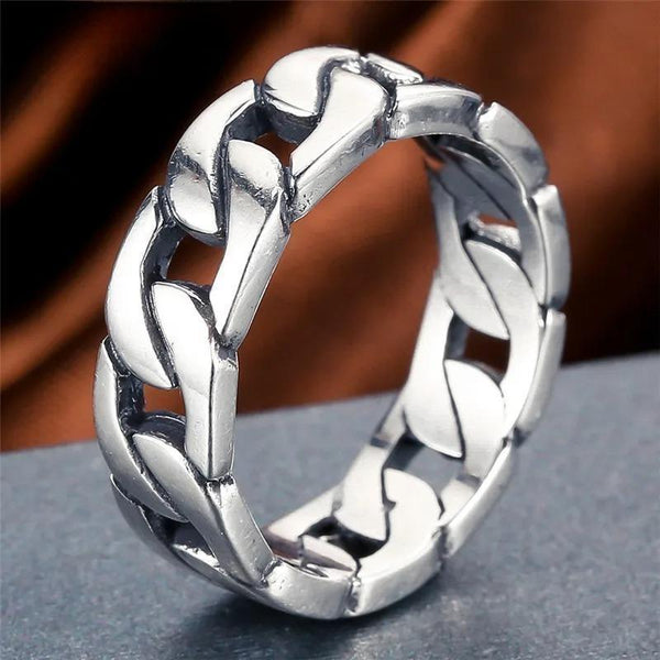 Anillo de plata de ley 925 con diseño punk y cadena de ciclismo para hombre