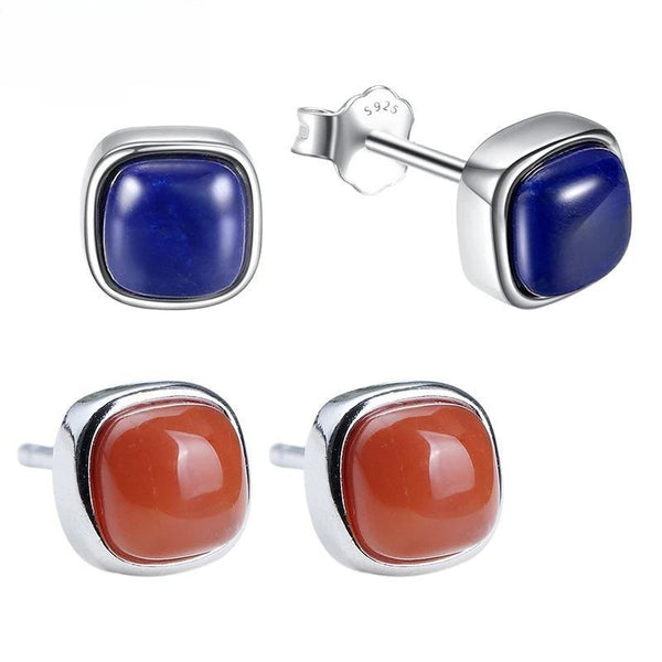 Pendientes de lapislázuli natural en plata de ley 925 para mujer