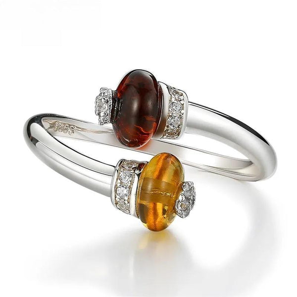 Anillos abiertos de plata de ley 925 con piedra amarilla estilo natural