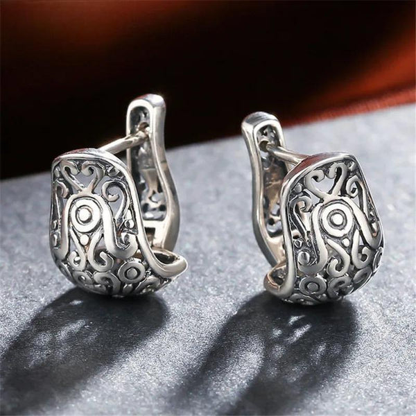 Pendientes de aro huecos estilo vintage, pendientes florales de plata de ley 925 auténtica para mujer