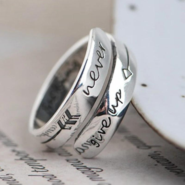 Anillos de plata de ley 925 con diseño retro de moda "Nunca te rindas" para mujer