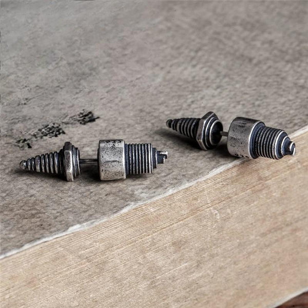 Pendientes góticos de bujía de plata de ley 925 Steampunk La Revolución Industrial Cyberpunks Hombres