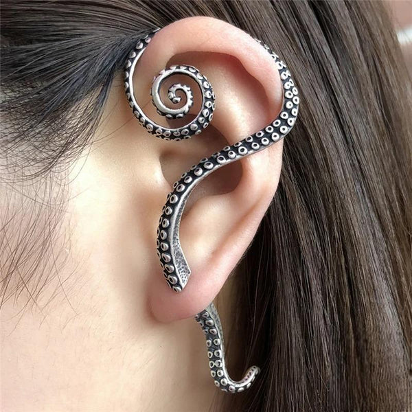 Pendientes antiguos de plata de ley 925 con forma de pulpo, estilo punk, con forma de tentáculo.
