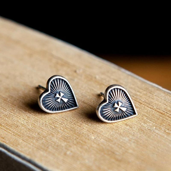 Pendientes de plata de ley 925 con diseño gótico oscuro y oculto de cruz sagrada del corazón para mujer
