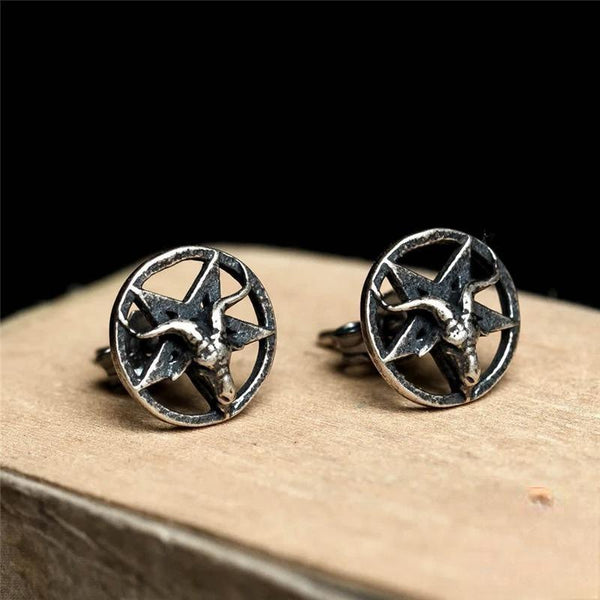 Pendientes unisex de estilo gótico con forma de oveja satánica en plata de ley 925 y diseño vintage de pentagrama.