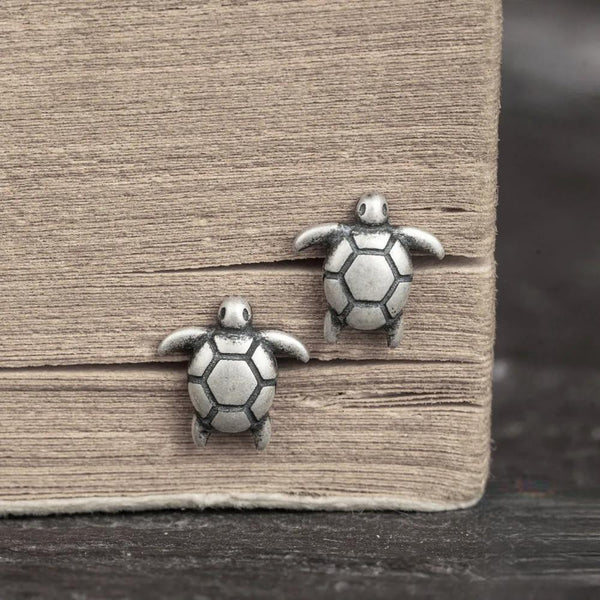 Pendientes de plata de ley 925 con diseño creativo retro de tortuga pequeña para hombres y mujeres