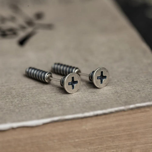 Pendientes de plata de ley 925 para hombre y mujer, estilo vintage con cierre de rosca.